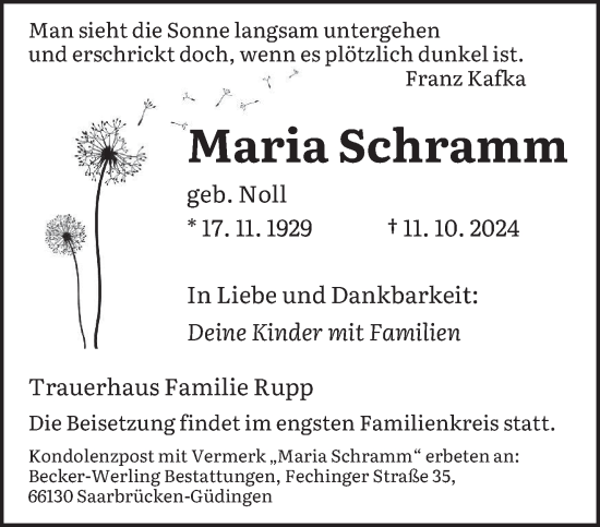 Traueranzeige von Maria Schramm von saarbruecker_zeitung