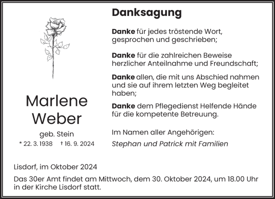 Traueranzeige von Marlene Weber von saarbruecker_zeitung