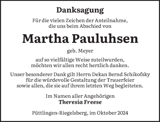 Traueranzeige von Martha Pauluhsen von saarbruecker_zeitung