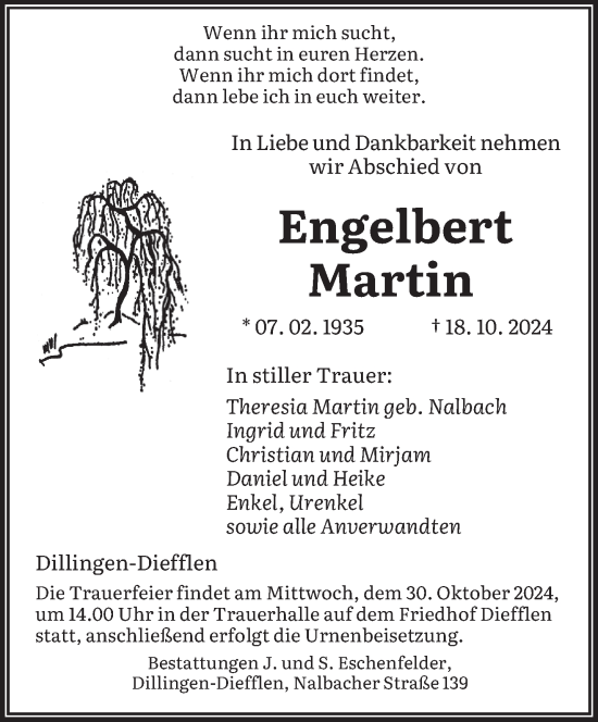 Traueranzeige von Martin Engelbert von saarbruecker_zeitung