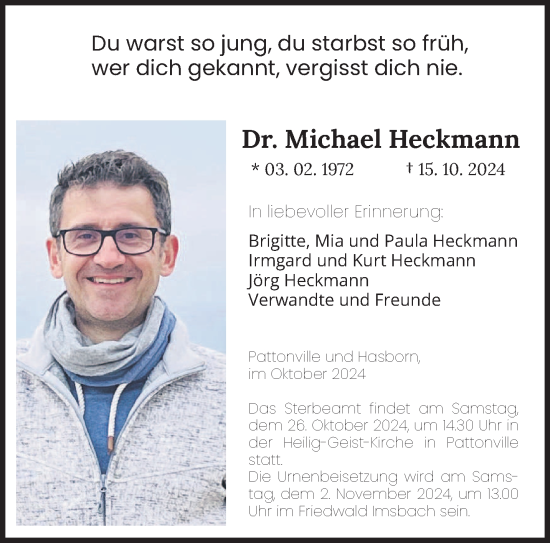 Traueranzeige von Michael Heckmann von saarbruecker_zeitung