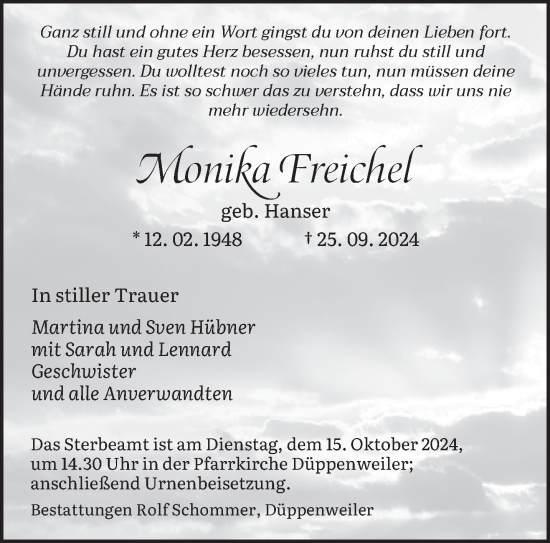 Traueranzeige von Monika Freichel von saarbruecker_zeitung