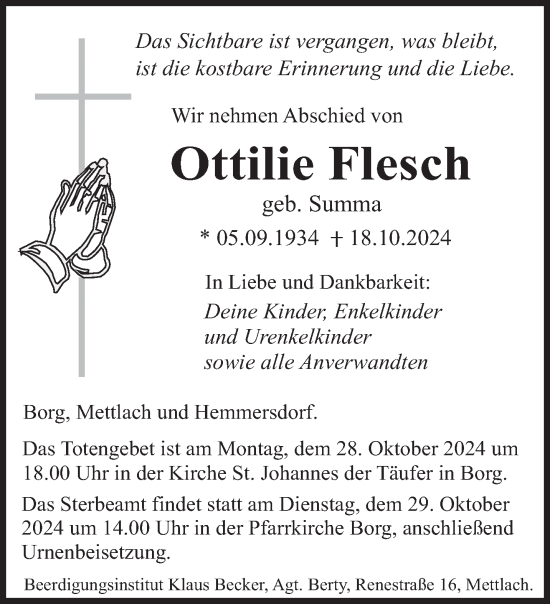 Traueranzeige von Ottilie Flesch von saarbruecker_zeitung