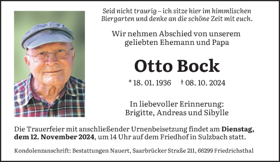 Traueranzeige von Otto Bock von saarbruecker_zeitung