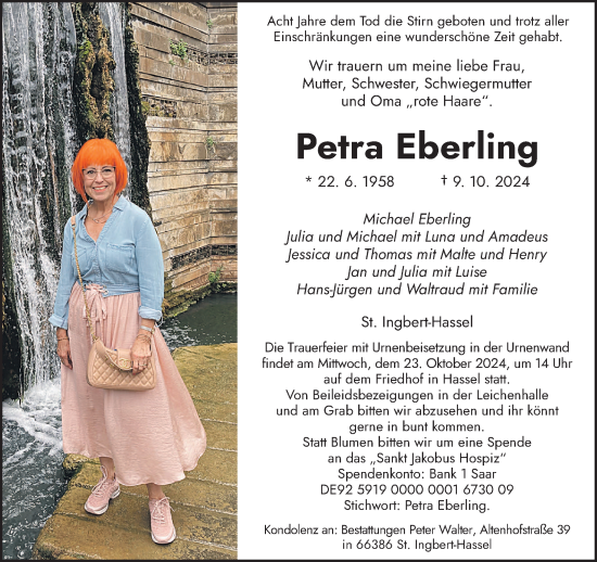 Traueranzeige von Petra Eberling von saarbruecker_zeitung