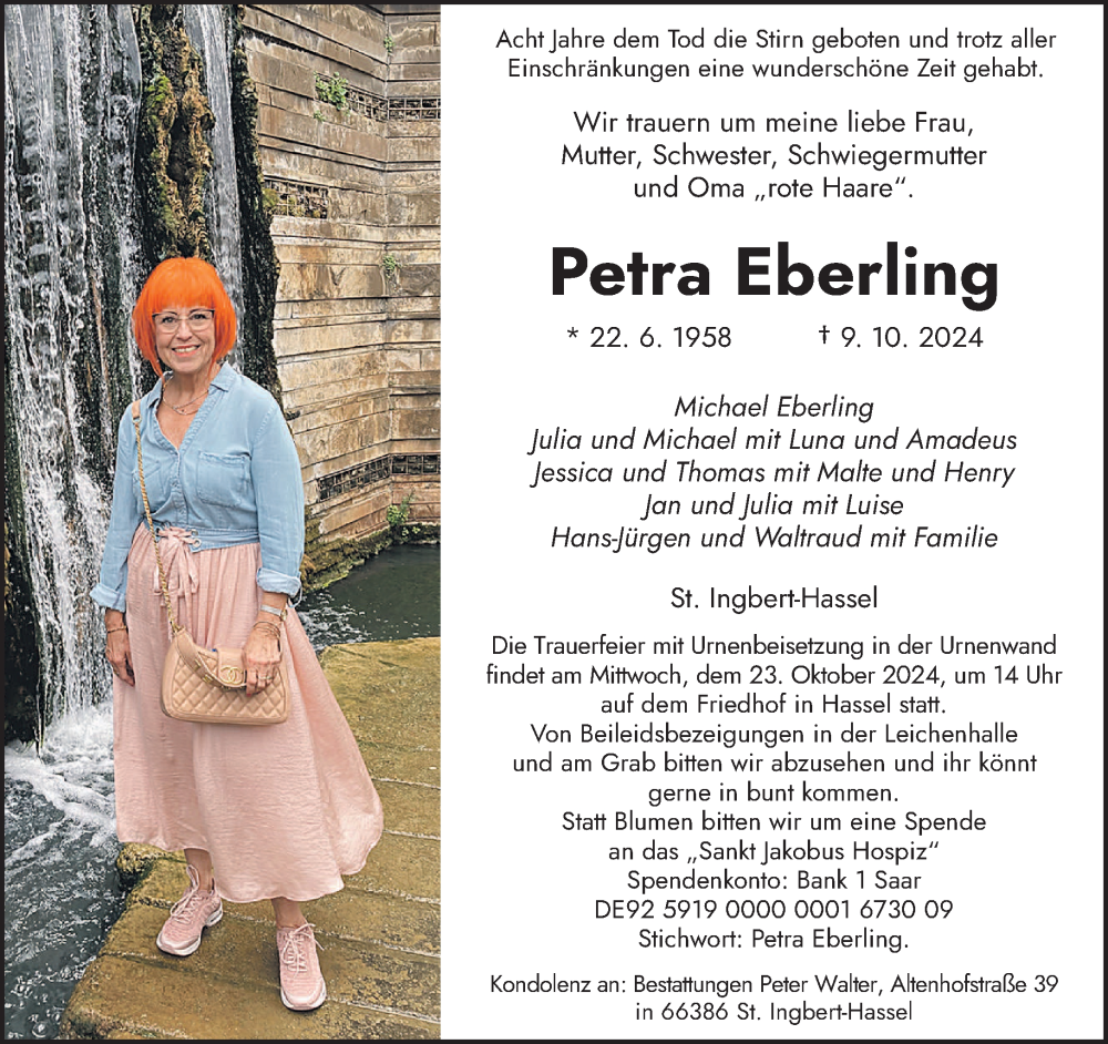  Traueranzeige für Petra Eberling vom 12.10.2024 aus saarbruecker_zeitung