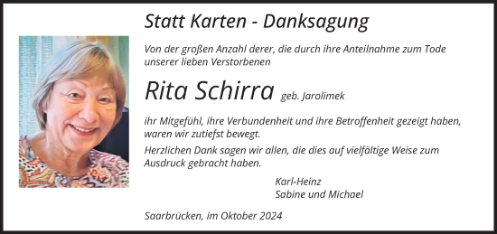 Traueranzeige von Rita Schirra von saarbruecker_zeitung