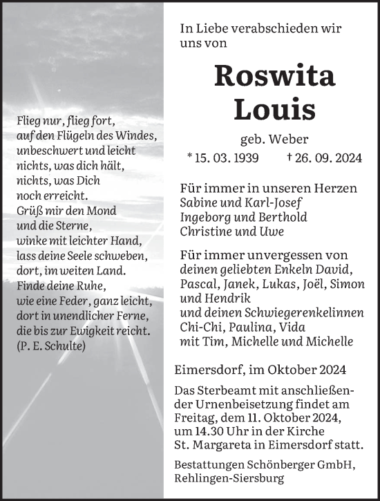 Traueranzeige von Roswita Louis von saarbruecker_zeitung