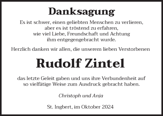 Traueranzeige von Rudolf Zintel von saarbruecker_zeitung