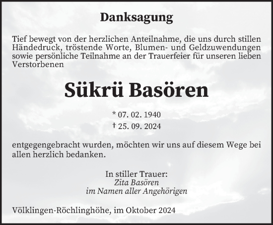 Traueranzeige von Sükrü Basören von saarbruecker_zeitung