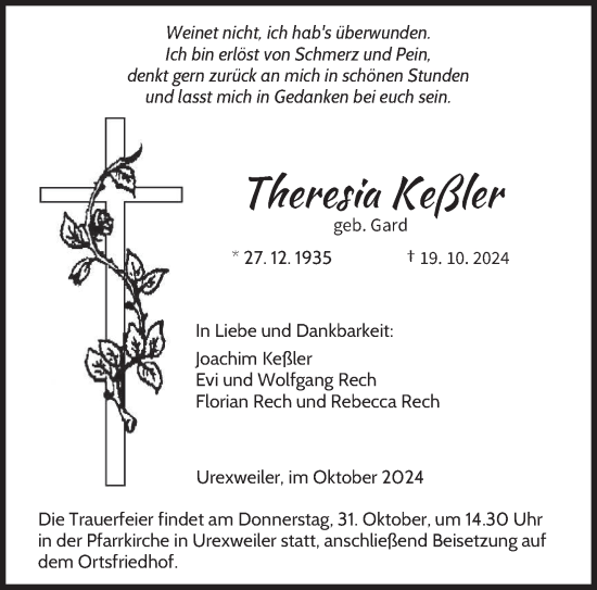 Traueranzeige von Theresia Keßler von saarbruecker_zeitung