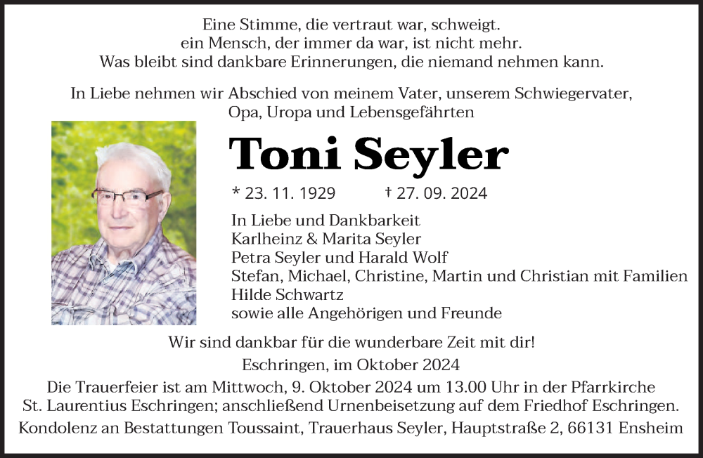  Traueranzeige für Toni Seyler vom 05.10.2024 aus saarbruecker_zeitung