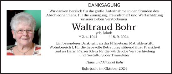 Traueranzeige von Waltraud Bohr von saarbruecker_zeitung