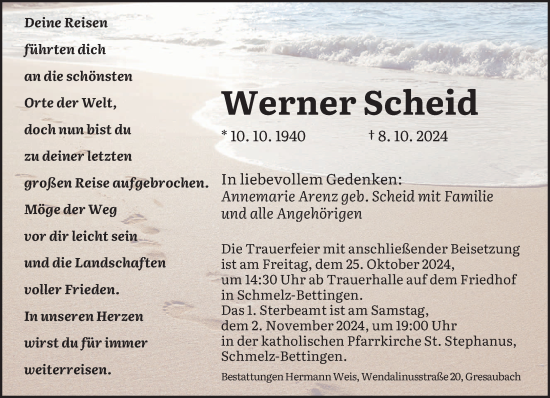 Traueranzeige von Werner Scheid von saarbruecker_zeitung