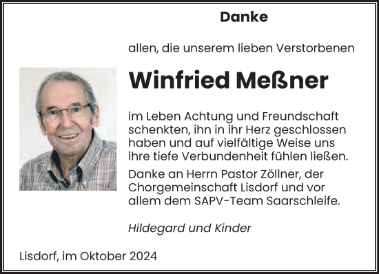 Traueranzeige von Winfried Meßner von saarbruecker_zeitung