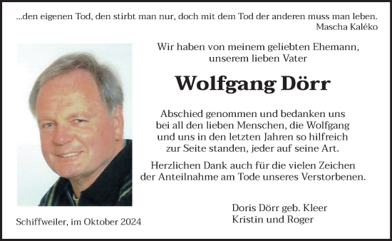 Traueranzeige von Wolfgang Dörr von saarbruecker_zeitung