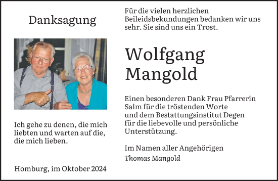 Traueranzeige von Wolfgang Mangold von saarbruecker_zeitung