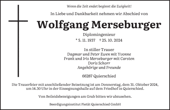 Traueranzeige von Wolfgang Merseburger von saarbruecker_zeitung