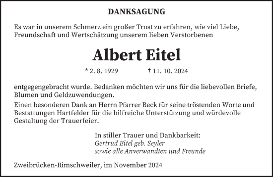 Traueranzeige von Albert Eitel von saarbruecker_zeitung