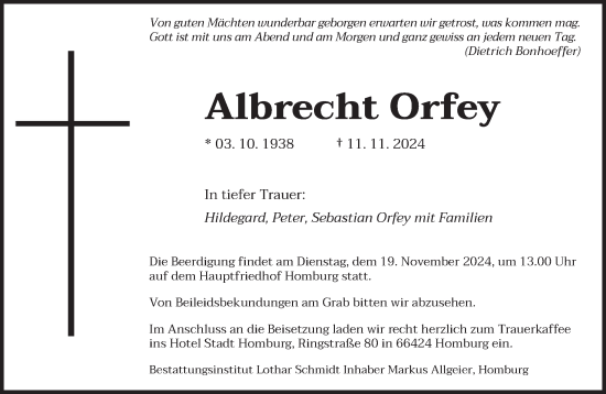 Traueranzeige von Albrecht Orfey von saarbruecker_zeitung