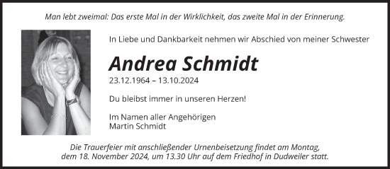 Traueranzeige von Andrea Schmidt von saarbruecker_zeitung