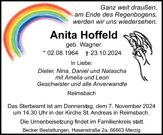 Traueranzeige von Anita Hoffeld von saarbruecker_zeitung