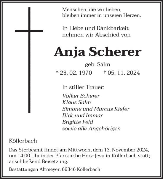 Traueranzeige von Anja Scherer von saarbruecker_zeitung