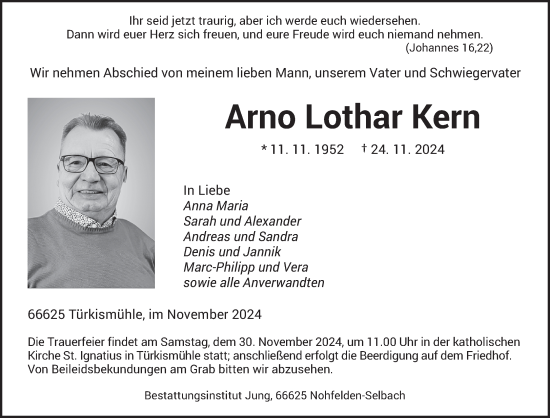 Traueranzeige von Arno Lothar Kern von saarbruecker_zeitung