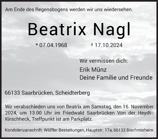 Traueranzeige von Beatrix Nagl von saarbruecker_zeitung