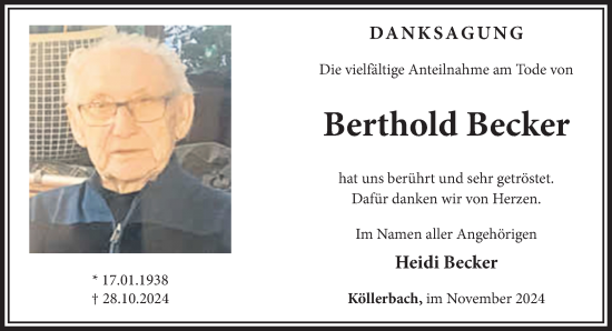 Traueranzeige von Berthold Becker von saarbruecker_zeitung