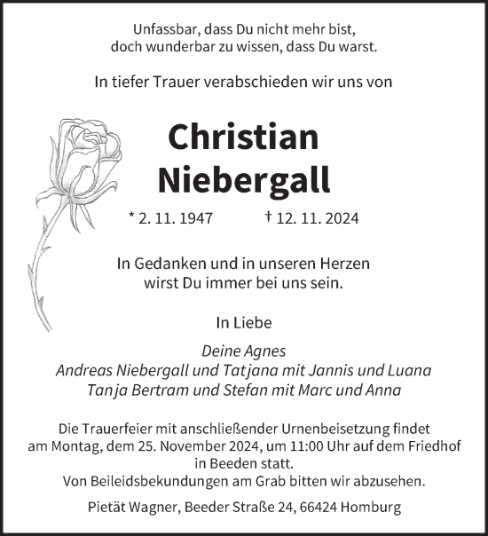 Traueranzeige von Christian Niebergall von saarbruecker_zeitung