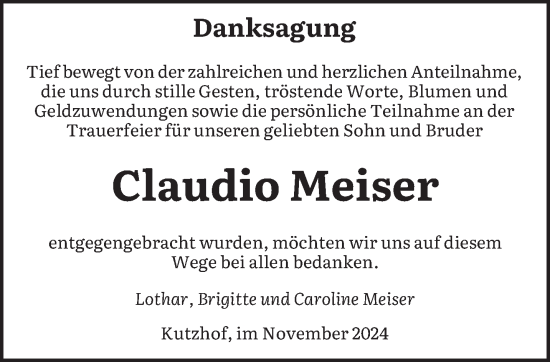 Traueranzeige von Claudio Meiser von saarbruecker_zeitung