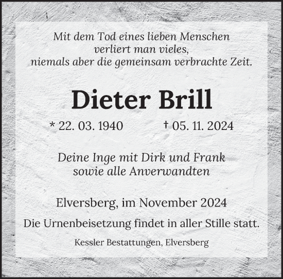 Traueranzeige von Dieter Brill von saarbruecker_zeitung