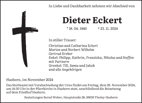 Traueranzeige von Dieter Eckert von saarbruecker_zeitung