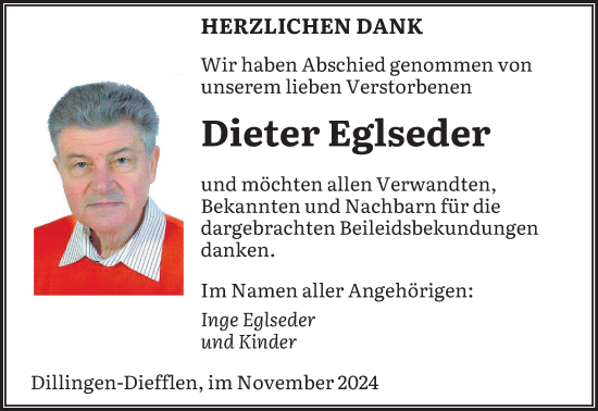 Traueranzeige von Dieter Eglseder von saarbruecker_zeitung