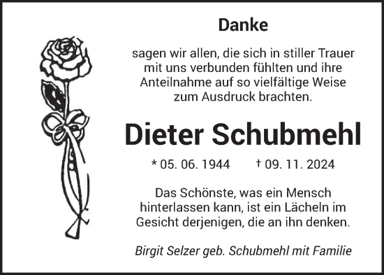 Traueranzeige von Dieter Schubmehl von saarbruecker_zeitung