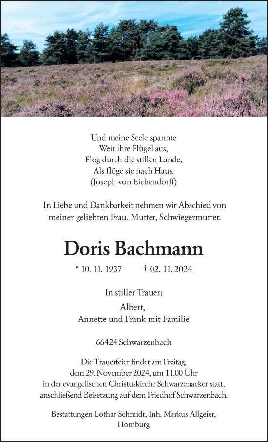 Traueranzeige von Doris Bachmann von saarbruecker_zeitung