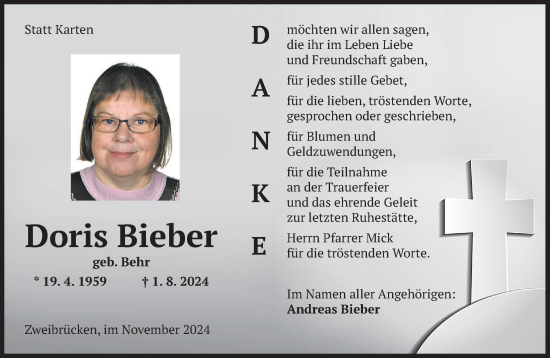 Traueranzeige von Doris Bieber von saarbruecker_zeitung