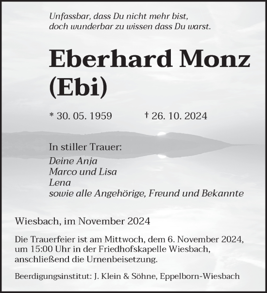 Traueranzeige von Eberhard Monz von saarbruecker_zeitung