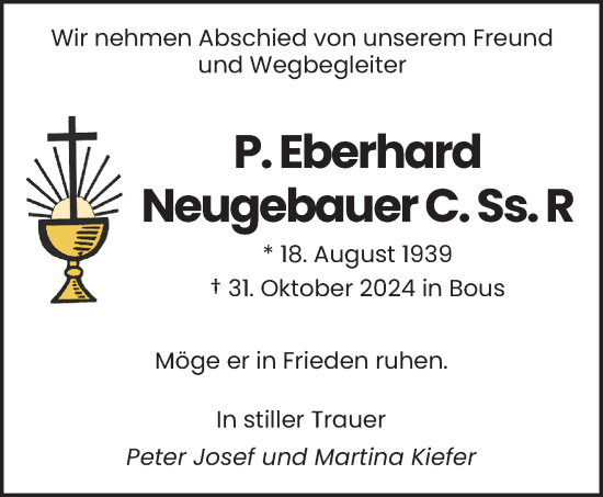 Traueranzeige von Eberhard Neugebauer von saarbruecker_zeitung