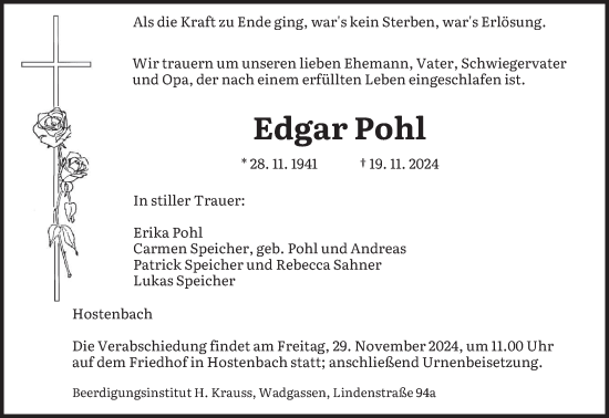 Traueranzeige von Edgar Pohl von saarbruecker_zeitung