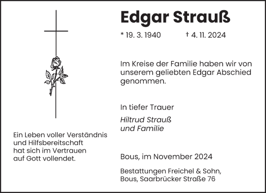 Traueranzeige von Edgar Strauß von saarbruecker_zeitung