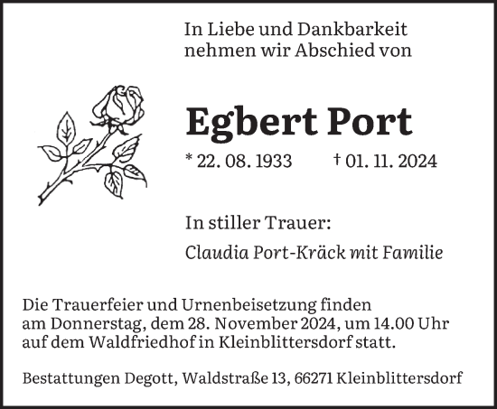 Traueranzeige von Egbert Port von saarbruecker_zeitung