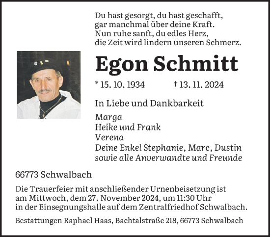 Traueranzeige von Egon Schmitt von saarbruecker_zeitung