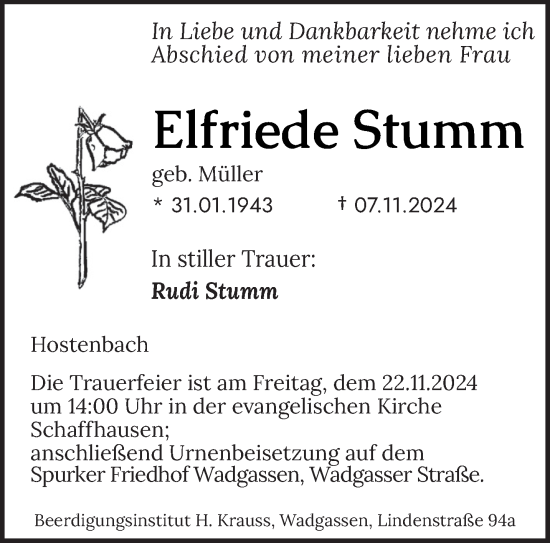 Traueranzeige von Elfriede Stumm von saarbruecker_zeitung