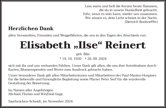 Traueranzeige von Elisabeth Reinert von saarbruecker_zeitung