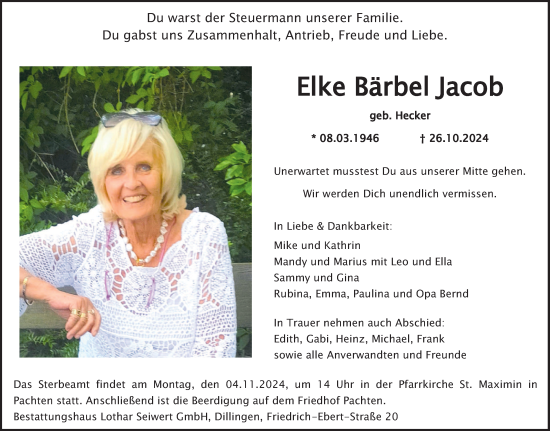 Traueranzeige von Elke Bärbel Jacob von saarbruecker_zeitung