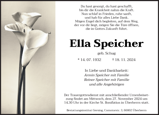 Traueranzeige von Ella Speicher von saarbruecker_zeitung