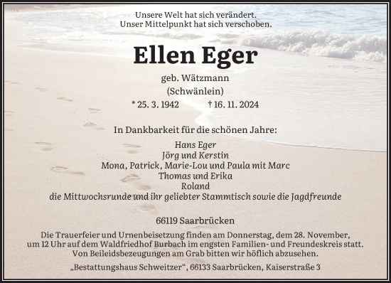 Traueranzeige von Ellen Eger von saarbruecker_zeitung