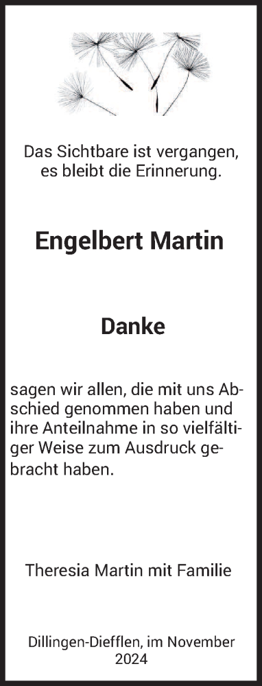 Traueranzeige von Engelbert Martin von saarbruecker_zeitung